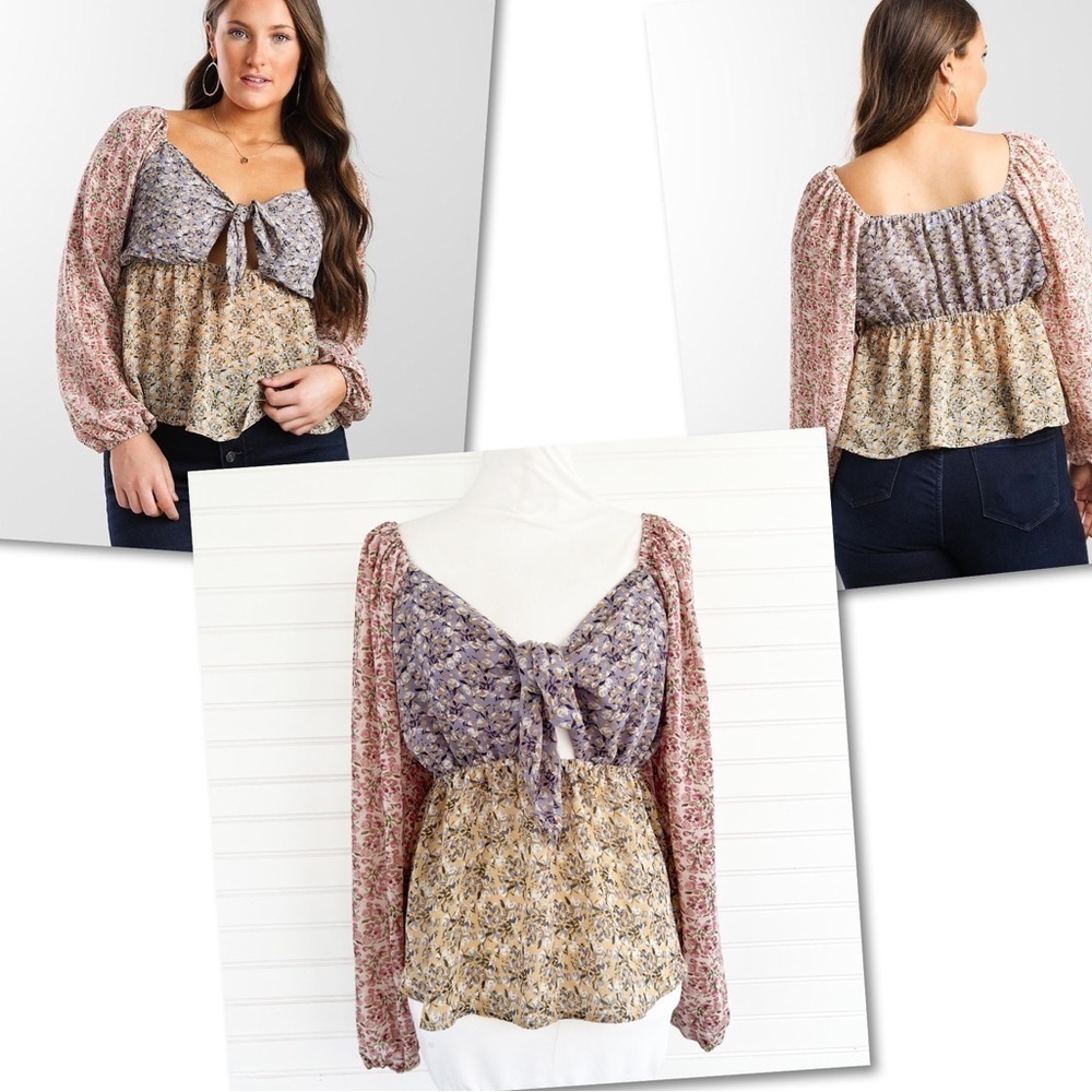 Buckle Floral Chiffon Keyhole Top Size Medium
